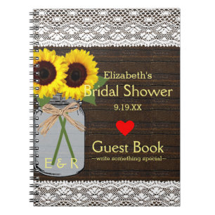 Rustic Mason Jar Sunflowers Shower Guest Book  