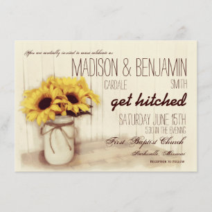 Rustic Mason Jar Sunflowers Wedding Invitations