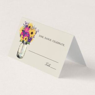 Rustic Mason Jar Sunflowers Wedding Place Cards
