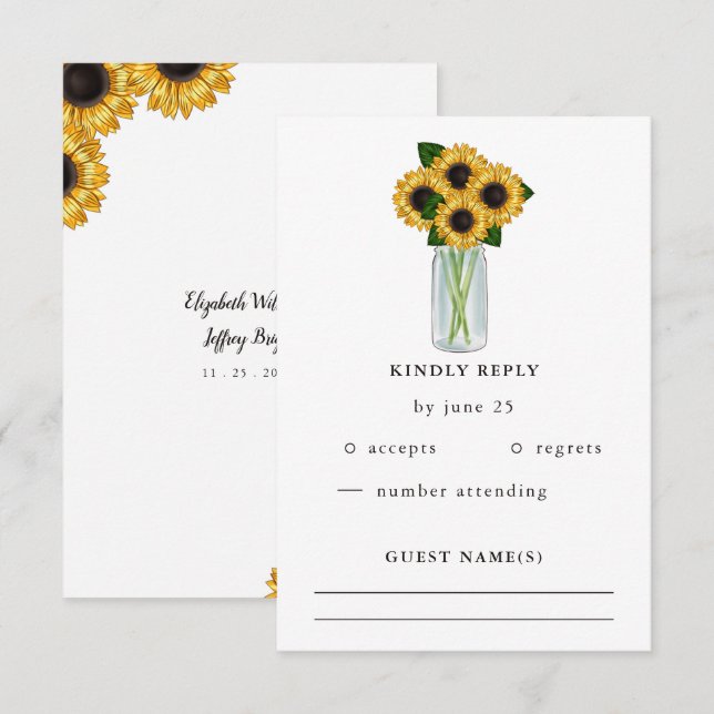 Rustic Mason Jar Sunflowers Wedding   RSVP Card (Front/Back)