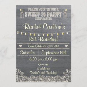 Rustic Mason Jar Sweet 16Birthday Party Invite