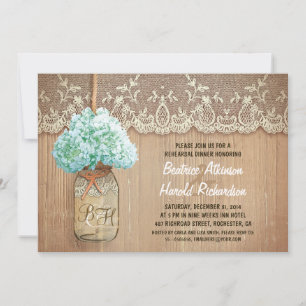 rustic mason jar teal hydrangea rehearsal dinner invitation