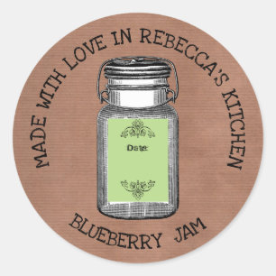 Rustic Mason Jar Vintage Canning  Jam Homemade Classic Round Sticker