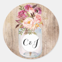 Rustic Mason Jar Watercolor Flowers Wood Wedding