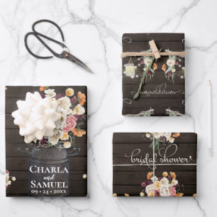 Rustic Mason Jar Watercolor Pesonalized Wedding Wr Wrapping Paper Sheet