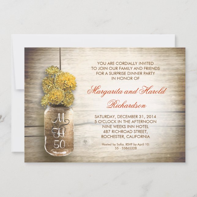 rustic mason jar wedding anniversary invitations (Front)