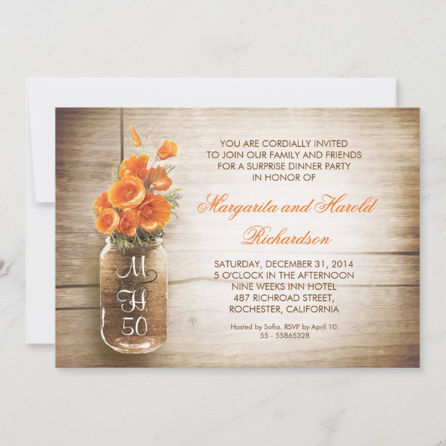 rustic mason jar wedding anniversary invitations (Front)