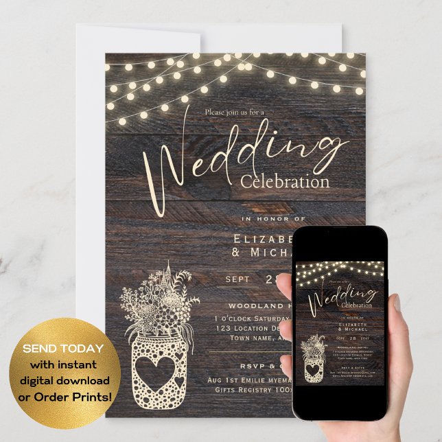 Rustic Mason Jar Wedding Invites DIGITAL and Print (Creator Uploaded)