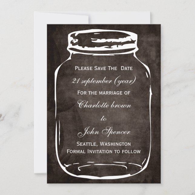 rustic mason jar wedding save the date (Front)