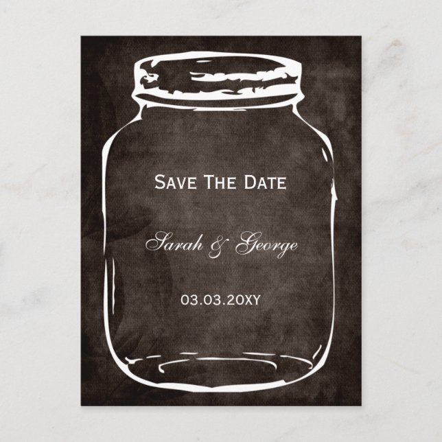 rustic mason jar wedding save the date announcement postcard (Front)