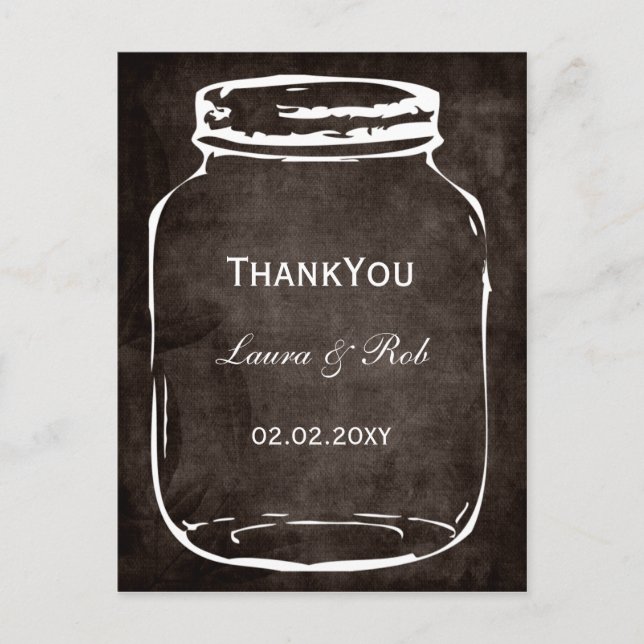 rustic mason jar wedding thank you postcard (Front)