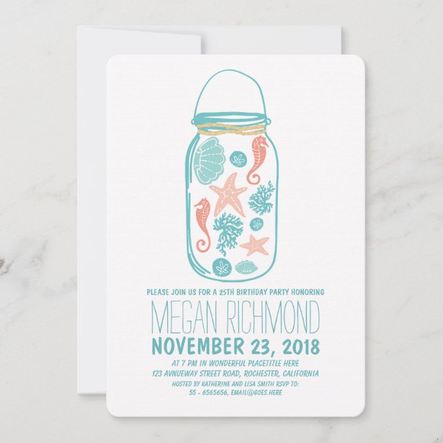 Rustic Mason Jar White Beach Birthday Party Invitation (Front)