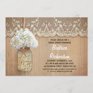 rustic mason jar white hydrangea bridal shower invitation