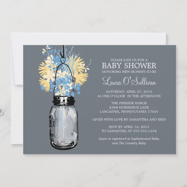 Rustic  Mason Jar Wildflowers Baby Shower Invitation (Front)