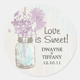 Rustic Mason Jar & Wildflowers Classic Round Sticker