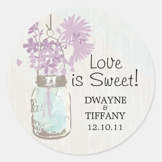 Rustic Mason Jar & Wildflowers Classic Round Sticker (Front)