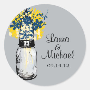 Rustic Mason Jar & Wildflowers Classic Round Sticker