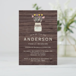  Rustic Mason Jar Wildflowers Family Reunion Invitation