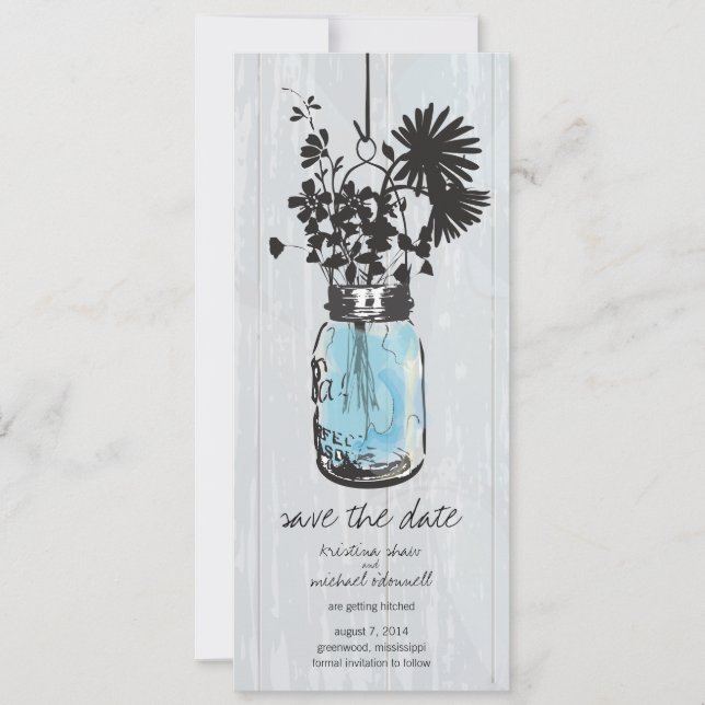 Rustic Mason Jar & Wildflowers Save the Date (Front)