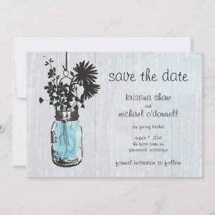 Rustic Mason Jar & Wildflowers Save the Date