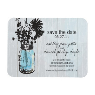 Rustic Mason Jar & Wildflowers Save the Date Magnet