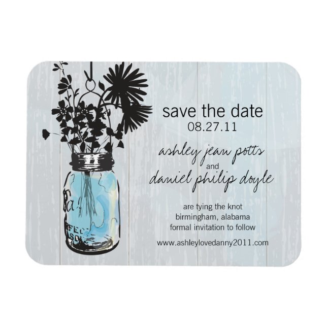 Rustic Mason Jar & Wildflowers Save the Date Magnet (Horizontal)