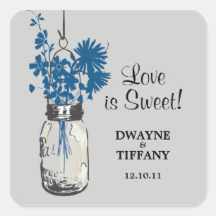 Rustic Mason Jar & Wildflowers Square Sticker
