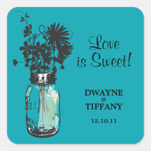 Rustic Mason Jar & Wildflowers Square Sticker