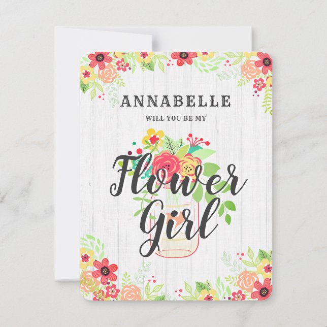 Rustic Mason Jar Will You Be My Flower Girl Invitation (Front)