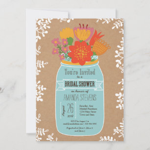 Rustic Mason Jar with Flowers Bridal Shower Invitation