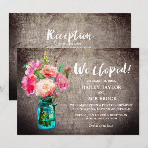 Rustic Mason Jar with Flowers Elopement Reception Invitation
