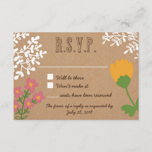 Rustic Mason Jar with Flowers on Craft Paper RSVP Card