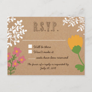Rustic Mason Jar with Flowers on Craft Paper RSVP Invitation Postcard