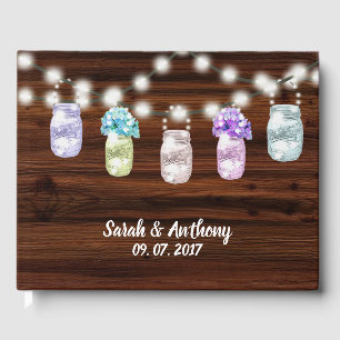 Rustic Mason Jar with Lights Wedding Guest Book