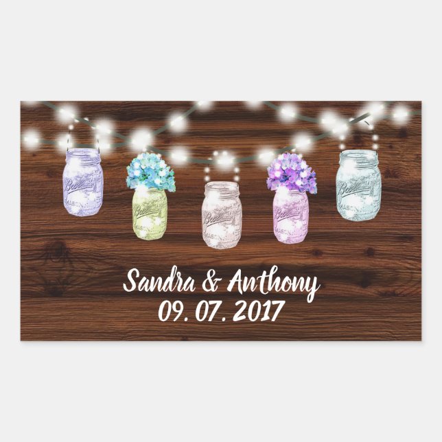 Rustic Mason Jar With Lights Wedding Sticker (Front)