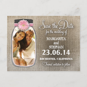 Rustic Mason Jar With Your Photo Save The Date Announcement Postcard
