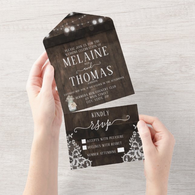 Rustic Mason Jar Wood Barrel Wedding Invitation (Tearaway)