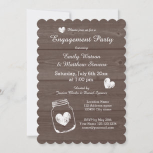 Rustic mason jar wood engagement party invitations