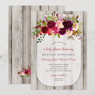 Rustic mason jar wood floral baby shower invitation