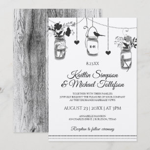 Rustic Mason Jar Wood Kraft Wedding Invitations
