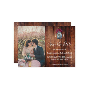 Rustic Mason jar wood monogram photo Save the Date Invitation