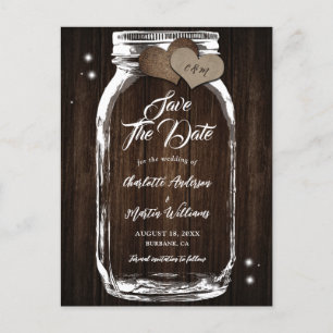 Rustic Mason Jar Wood Wedding Save The Date Announcement Postcard