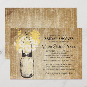 Rustic Mason Jar Yellow Floral Bridal Shower Invitation