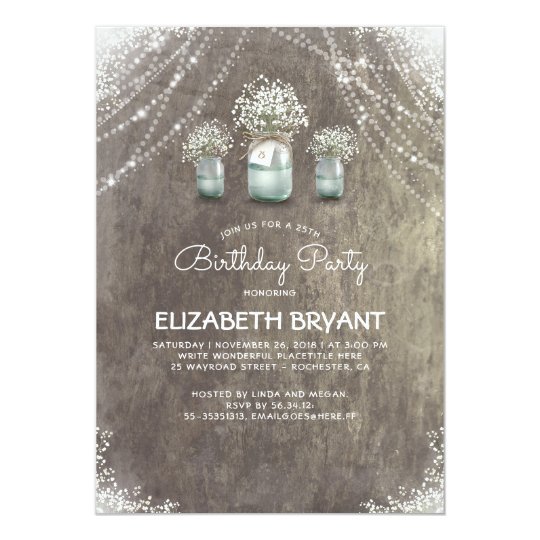 Rustic Mason Jars and Baby's Breath Birthday Party Card