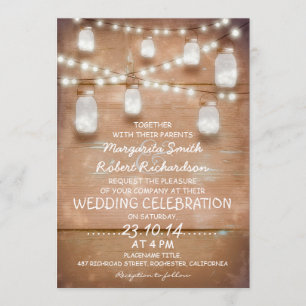 rustic mason jars and light wedding invitations