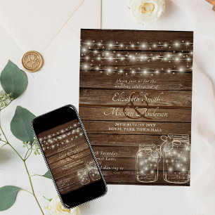 Rustic Mason Jars and Lights Wedding Invitations