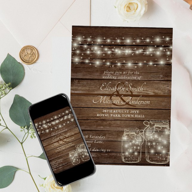 Rustic Mason Jars and Lights Wedding Invitations (Creator Uploaded)