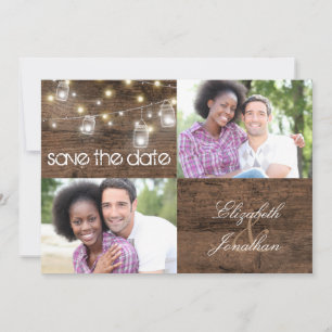 Rustic Mason Jars and String Lights Photo Wedding Save The Date