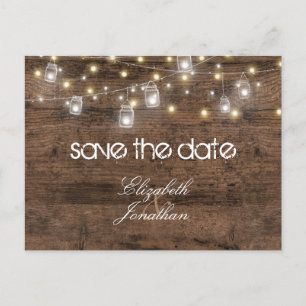 Rustic Mason Jars and String Lights Save The Date Announcement Postcard
