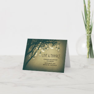 rustic mason jars and twinkle lights thank you card